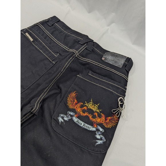 New No Tags Vintage Baggy Black Jnco Embroidered Phoenix 85 Jeans Wide Leg 30x30
